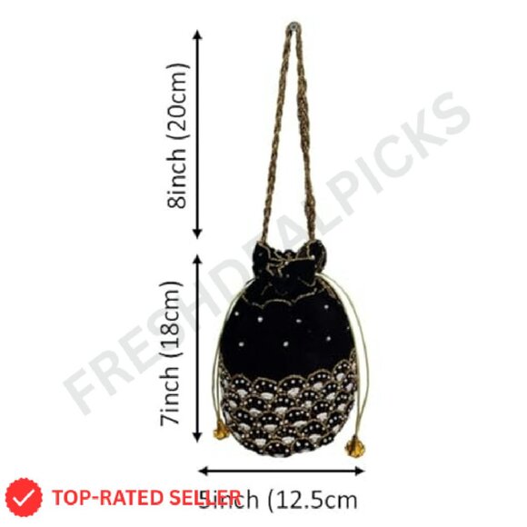Intricate Beadwork Drawstring Potli Clutch Elegant Evening Bag Handmade - Picture 6 of 7